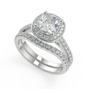 Celeste Halo French Pave Cushion Cut Diamond Engagement Ring - Nivetta